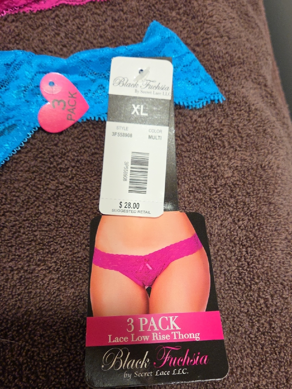 Lot Of 6 NWT BLACK FUCHSIA XL Lace Low Rise Thongs - Picture 4 of 9